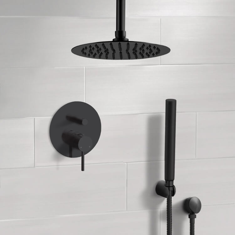 Remer SFH79-10 Matte Black Shower System With 10 Inch Rain Ceiling Shower Head and Hand Shower